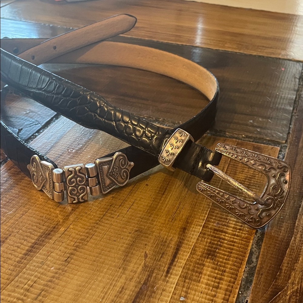 Vintage black patent croc and silver belt L